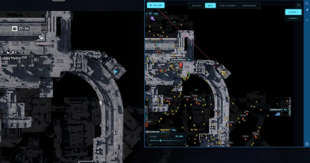 ARC Raiders browser radar: gameplay with the cheat active