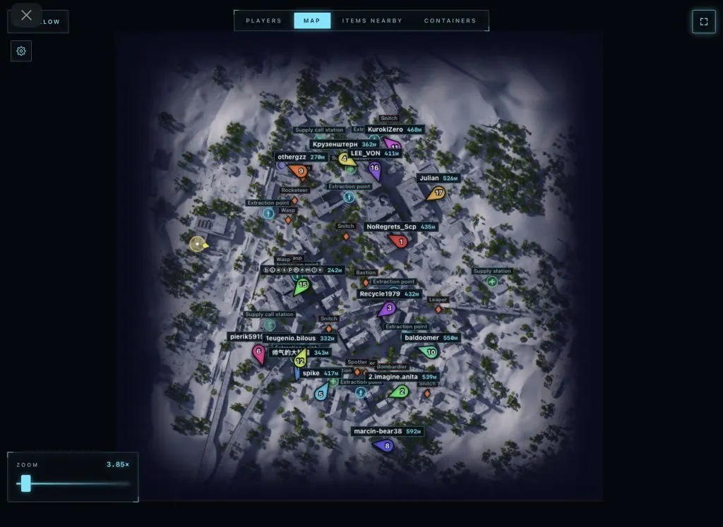 ARC Raiders browser radar: gameplay with the cheat active