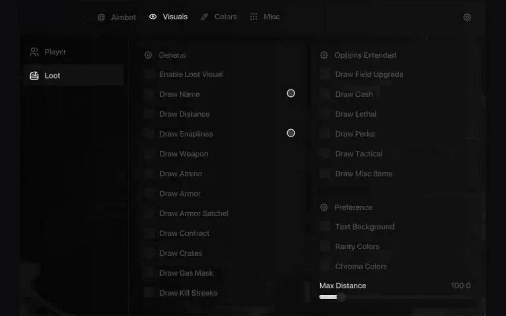 Riven cheat menu loot ESP with items, cash, armour, perks and killstreaks