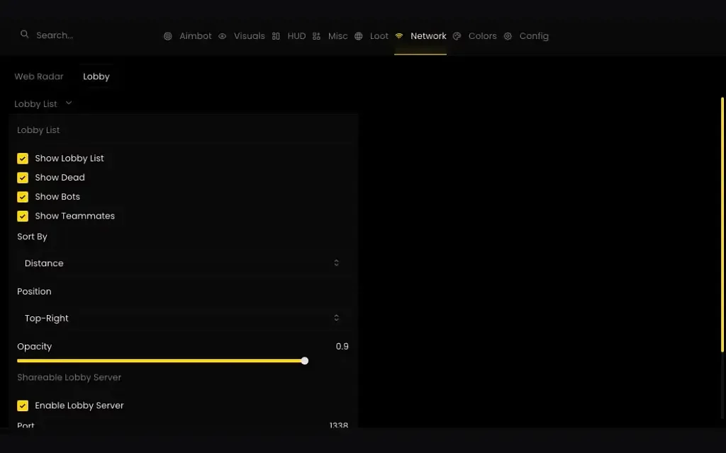 The Royal Network tab with the web radar and lobby list