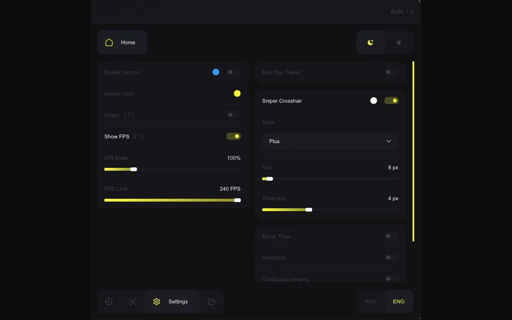 Counter-Strike 2 cheat menu showing triggerbot, recoil control, bunny hop and radar options