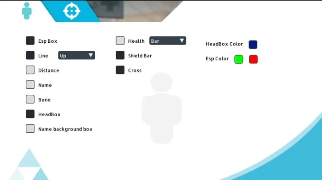 The Hyperion wallhack menu in Counter-Strike 2 with box, skeleton, head box, health and armor bars and colour options