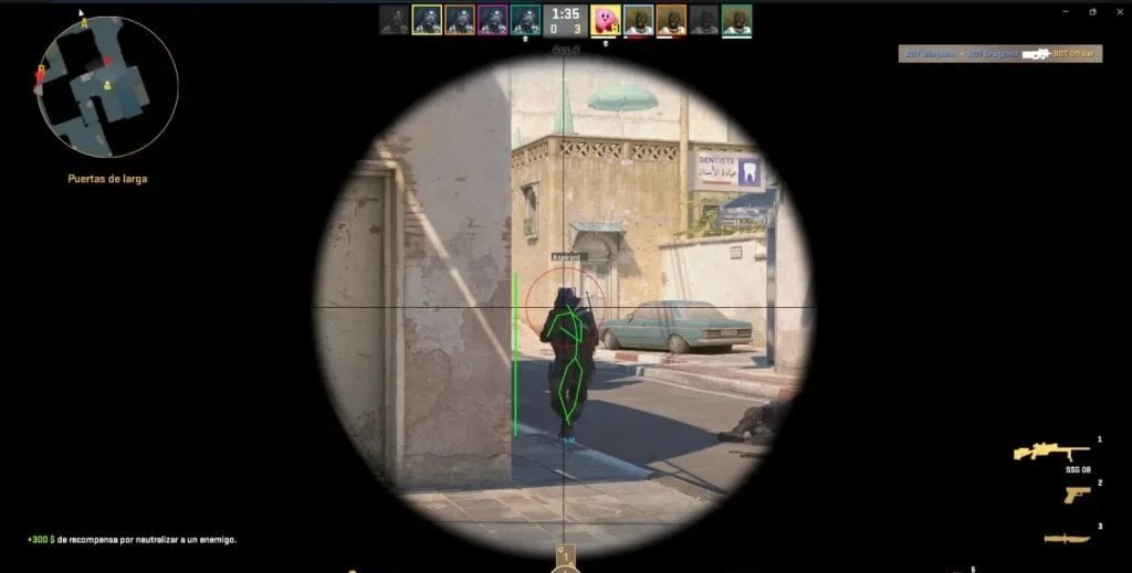 Counter-Strike 2 AWP gameplay with Hyperion skeleton ESP on an enemy